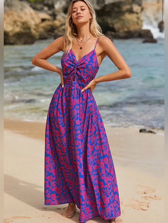 Cupshe Dresses & Skirts - Cupshe Blue & Pink Twist-Front Floral Maxi Dress